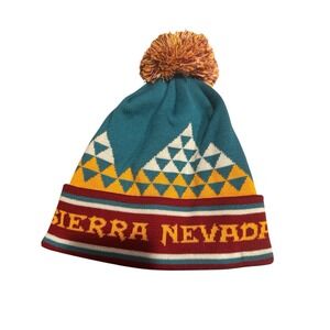 Sierra Nevada Brewing Co Geo Mountain Pom Beanie Recycled Material Logo Aqua Red